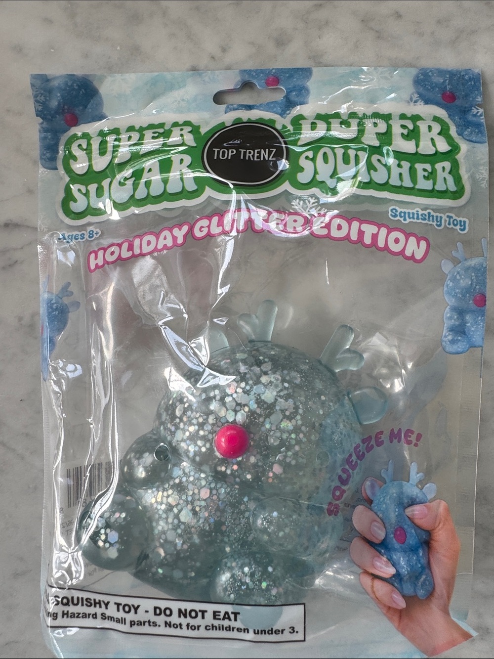 Holiday Glitter Squishy Toy - Blue with Pink Accent